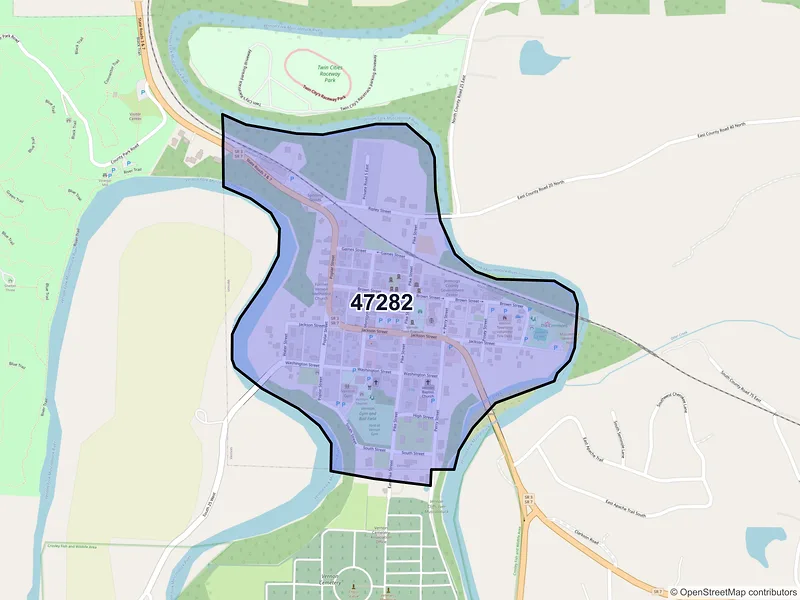 Map of Vernon, Indiana and ZIP codes