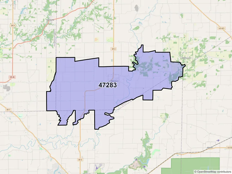 Map of ZIP Code 47283 — Westport, IN