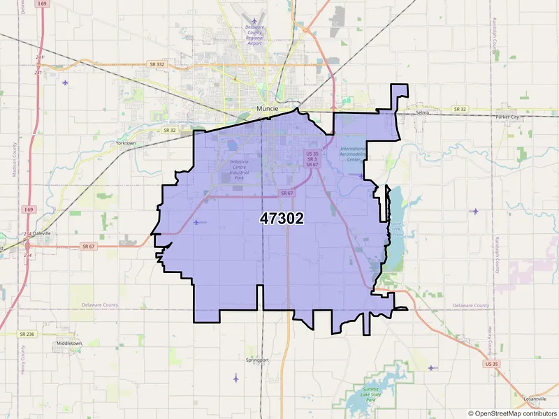 Map of ZIP Code 47302 — Muncie, IN