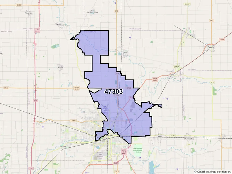 Map of ZIP Code 47303 — Muncie, IN
