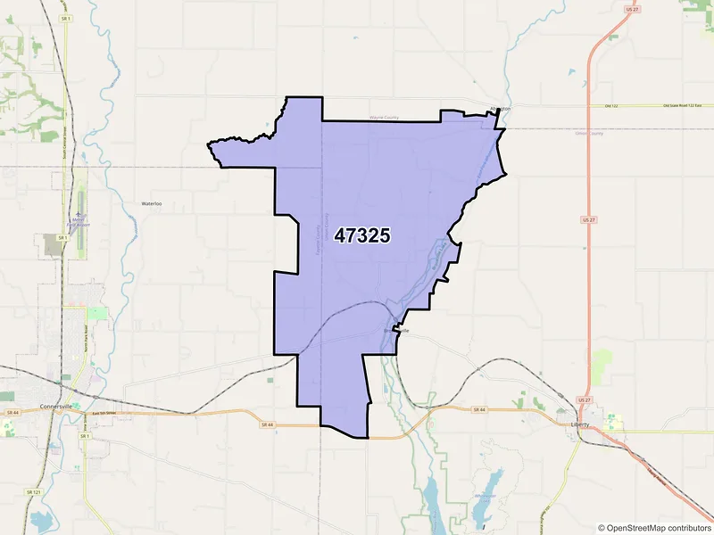 Map of ZIP Code 47325 — Brownsville, IN