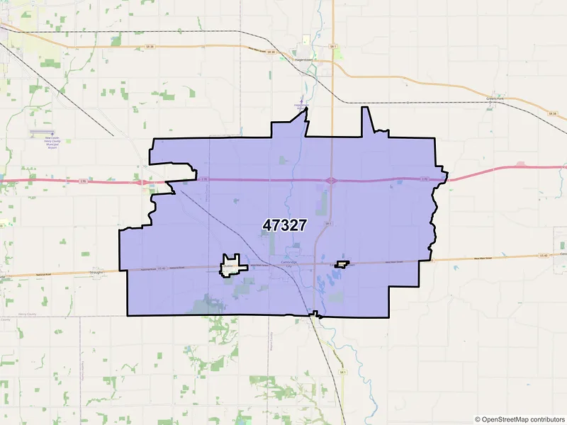 Map of Cambridge City, Indiana and ZIP codes