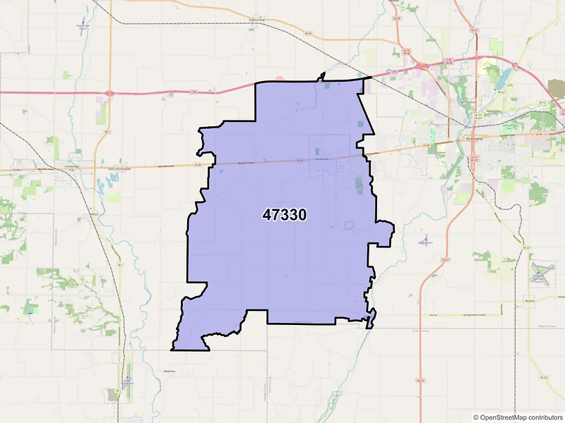 Map of ZIP Code 47330 — Centerville, IN