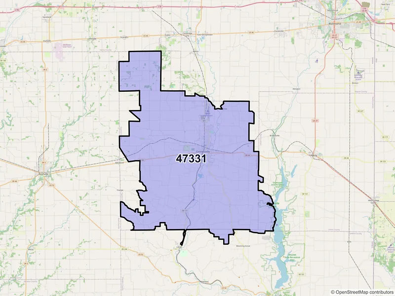 Map of ZIP Code 47331 — Connersville, IN