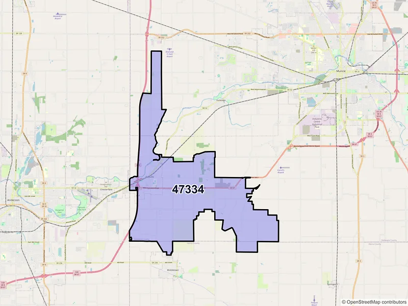 Map of ZIP Code 47334 — Daleville, IN