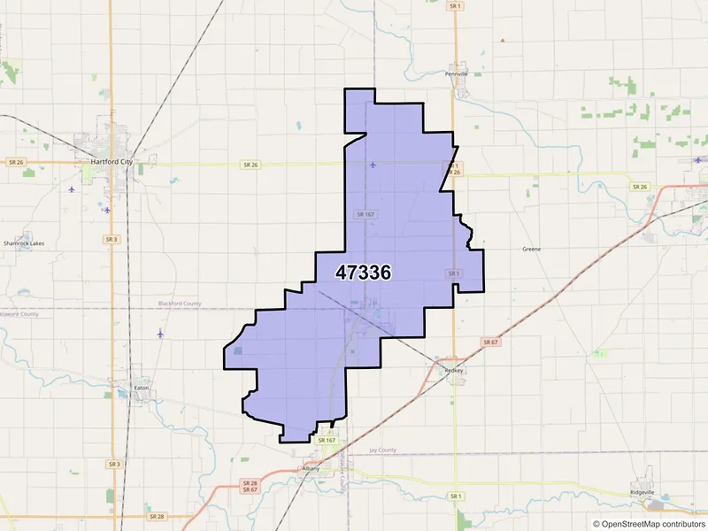Map of ZIP Code 47336 — Dunkirk, IN