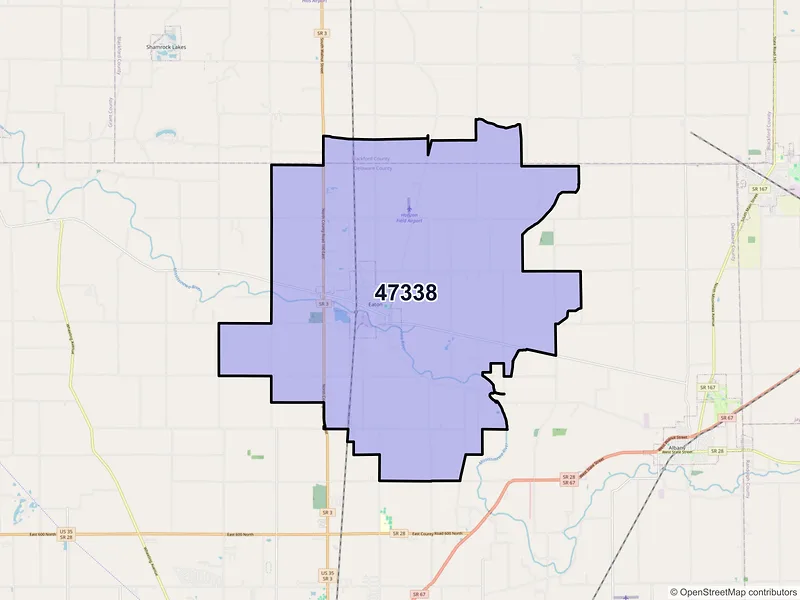 Map of ZIP Code 47338 — Eaton, IN