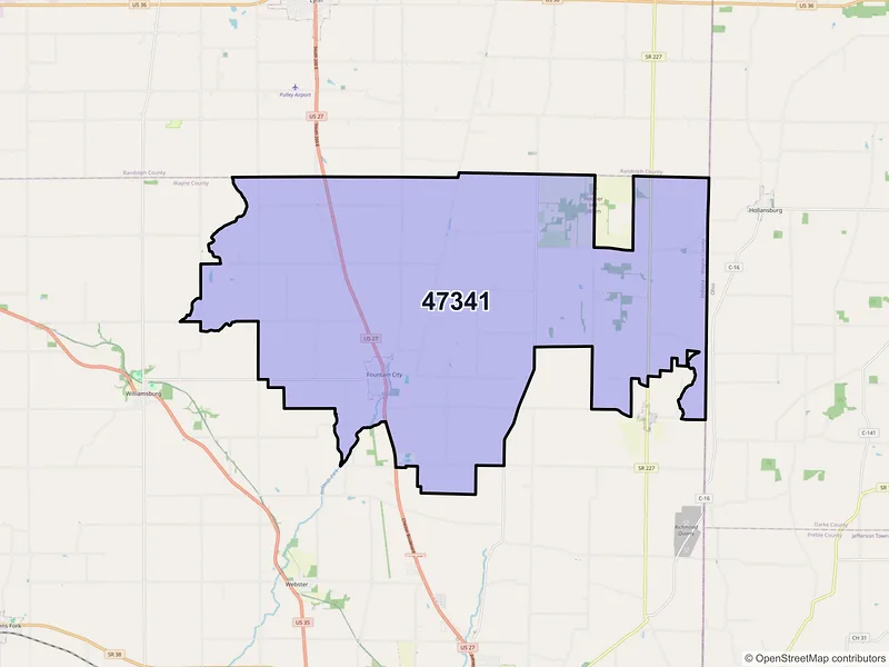 Map of ZIP Code 47341 — Fountain City, IN