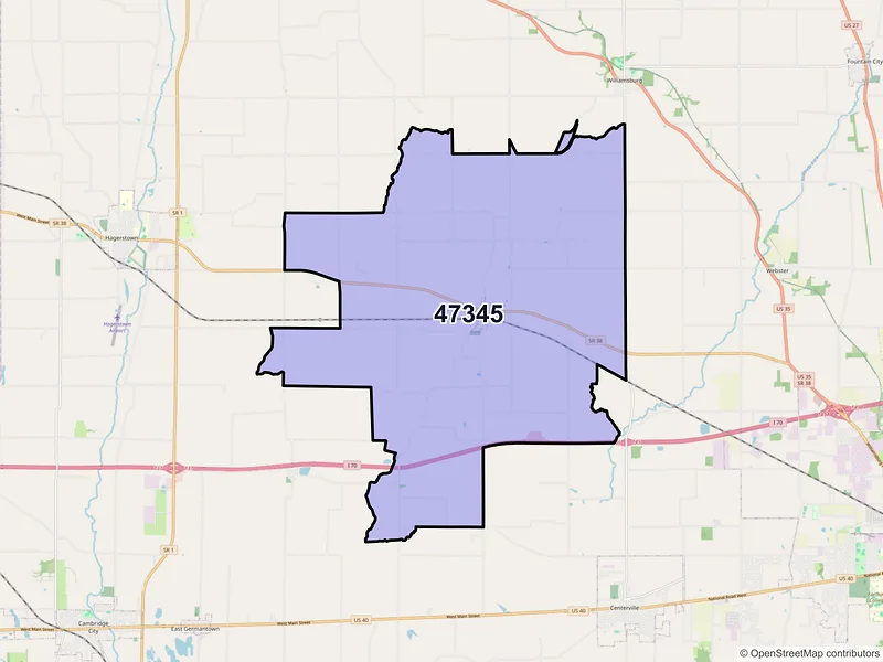 Map of ZIP Code 47345 — Greens Fork, IN