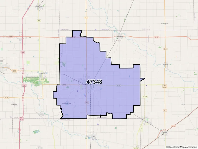 Map of ZIP Code 47348 — Hartford City, IN