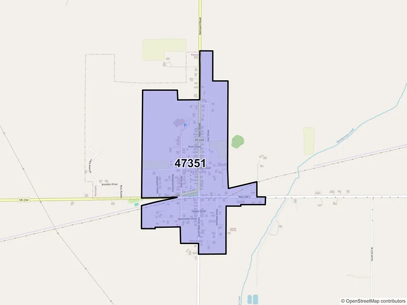 Map of Kennard, Indiana and ZIP codes