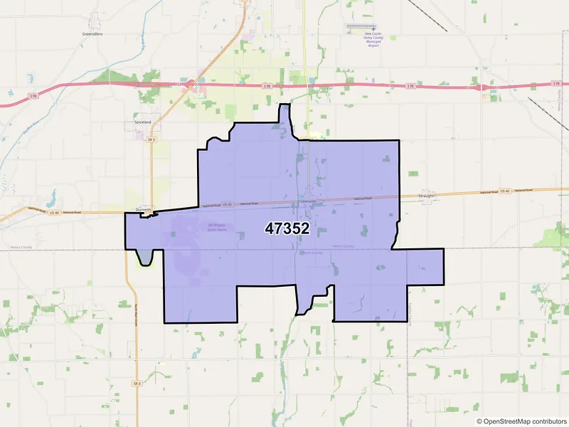 Map of Lewisville, Indiana and ZIP codes