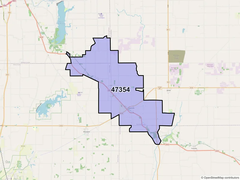 Map of ZIP Code 47354 — Losantville, IN