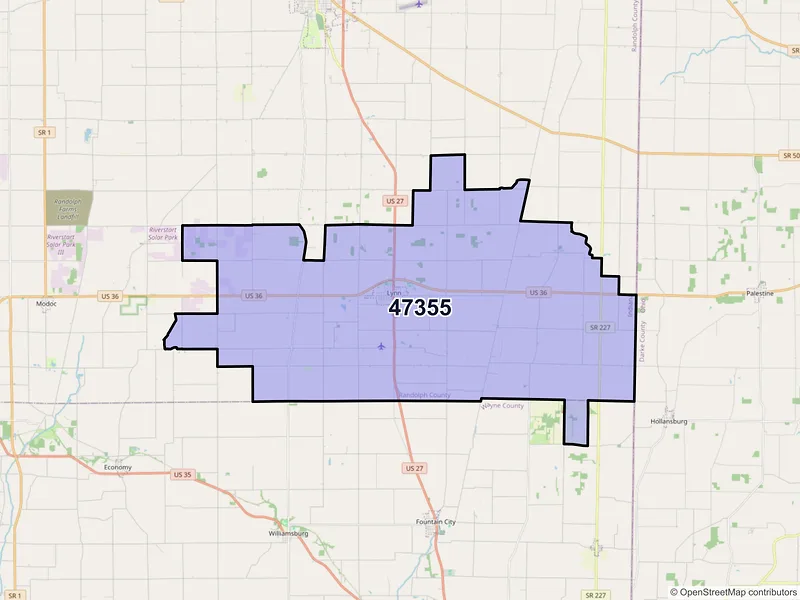 Map of ZIP Code 47355 — Lynn, IN
