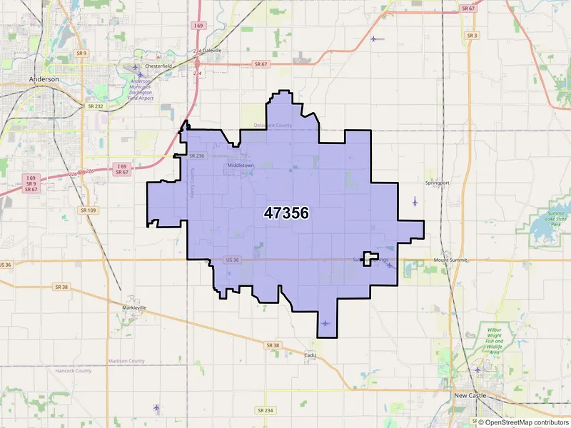 Map of ZIP Code 47356 — Middletown, IN