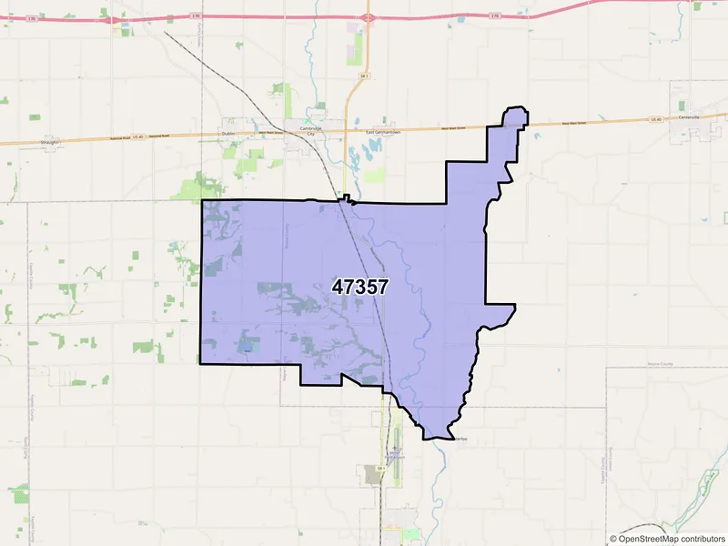 Map of ZIP Code 47357 — Milton, IN