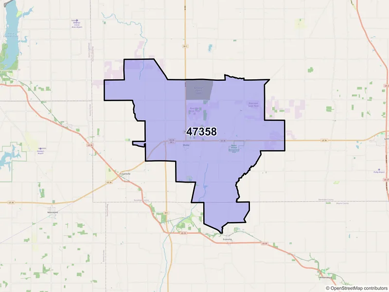 Map of ZIP Code 47358 — Modoc, IN