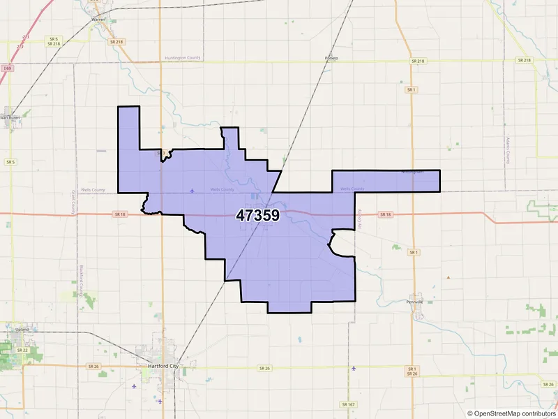 Map of ZIP Code 47359 — Montpelier, IN