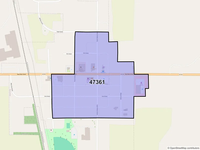 Map of Mount Summit, Indiana and ZIP codes