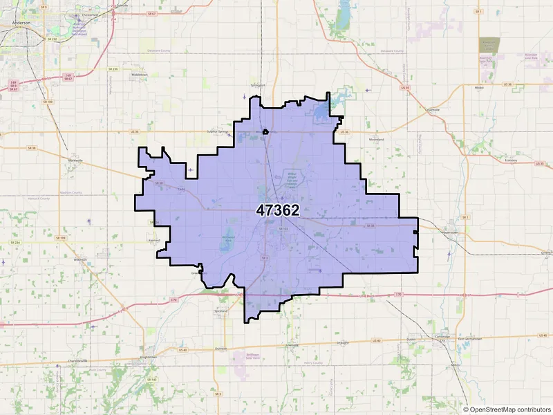 Map of New Castle, Indiana and ZIP codes