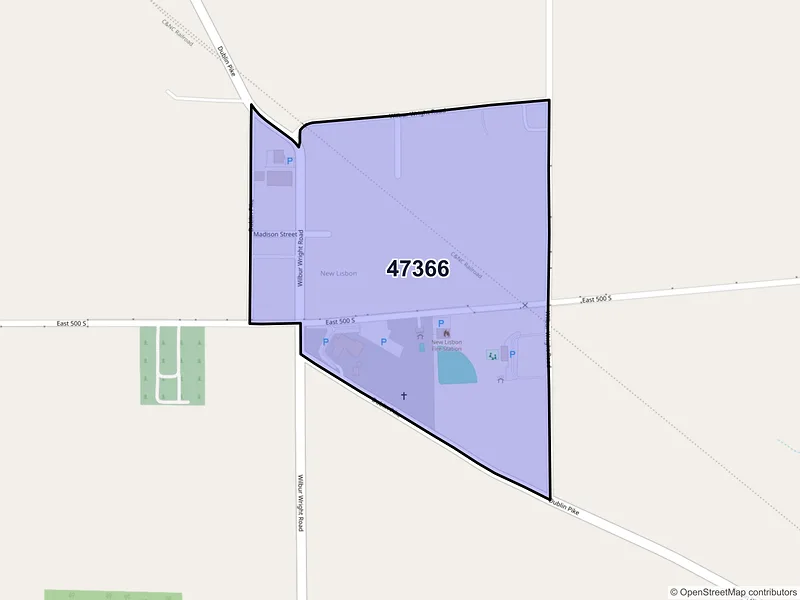 Map of New Lisbon, Indiana and ZIP codes
