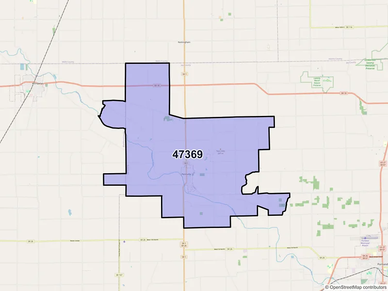 Map of ZIP Code 47369 — Pennville, IN