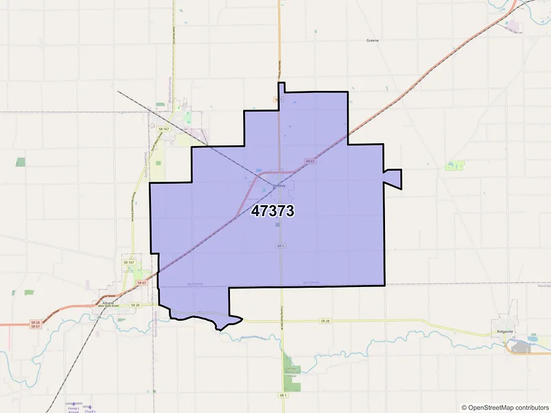 Map of ZIP Code 47373 — Redkey, IN