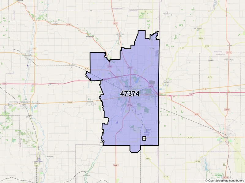 Map of ZIP Code 47374 — Richmond, IN