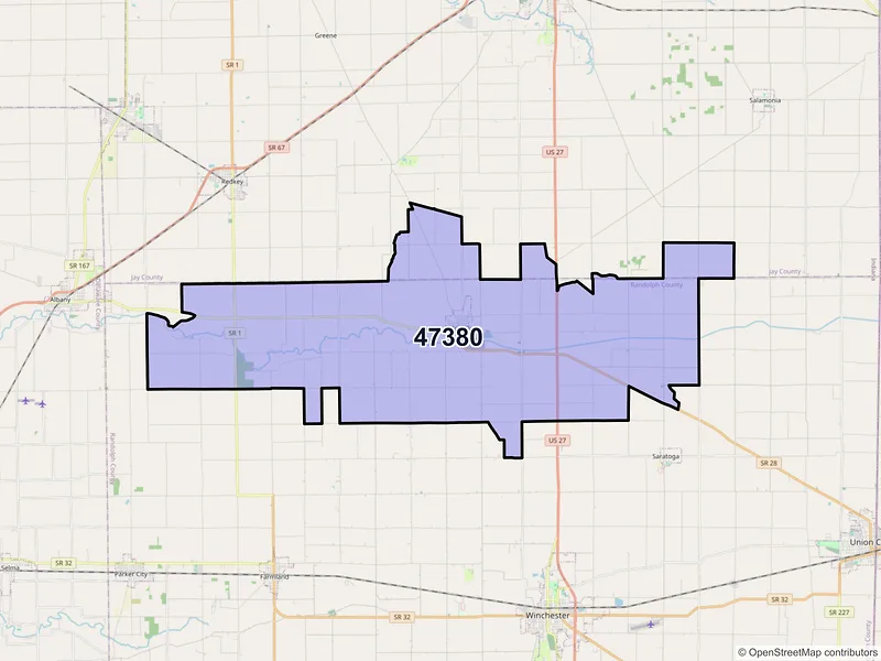 Map of ZIP Code 47380 — Ridgeville, IN