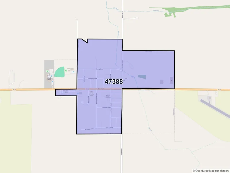 Map of Sulphur Springs, Indiana and ZIP codes