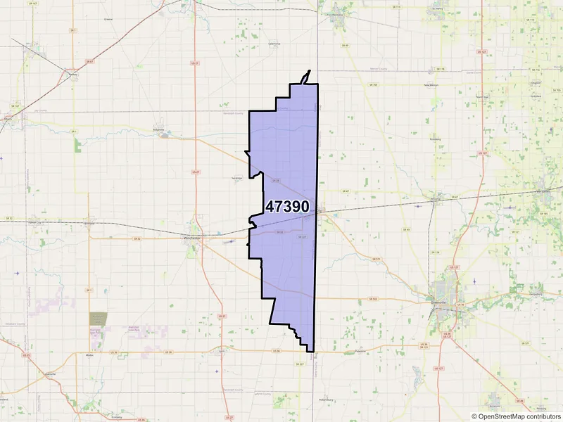 Map of ZIP Code 47390 — Union City, IN