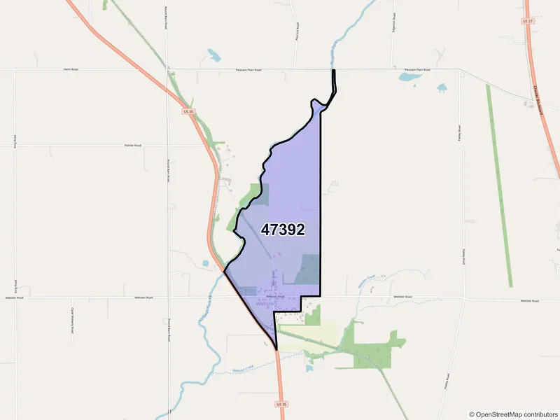 Map of ZIP Code 47392 — Webster, IN