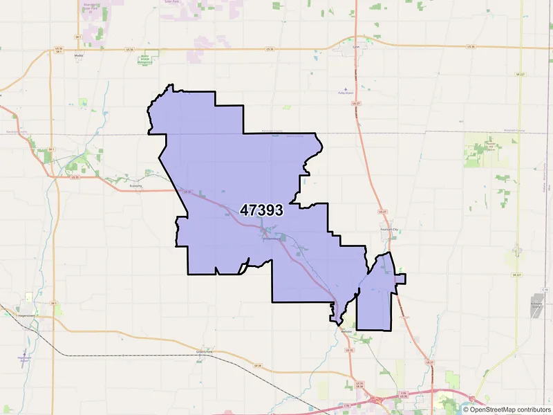 Map of ZIP Code 47393 — Williamsburg, IN