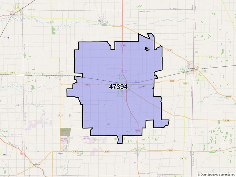 Map of ZIP Code 47394 — Winchester, IN