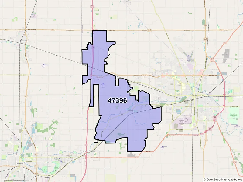 Map of ZIP Code 47396 — Yorktown, IN