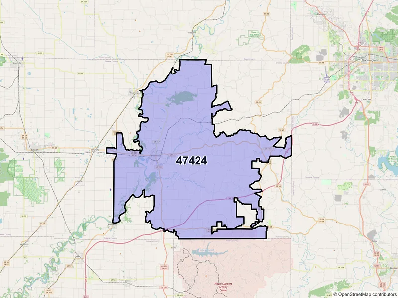 Map of ZIP Code 47424 — Bloomfield, IN
