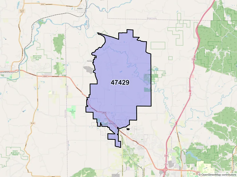 Map of Ellettsville, Indiana and ZIP codes