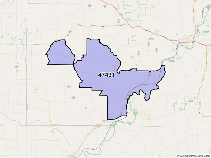 Map of ZIP Code 47431 — Freedom, IN