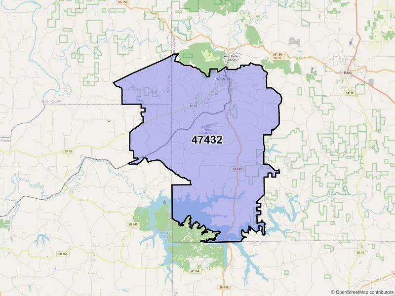 Map of ZIP Code 47432 — French Lick, IN