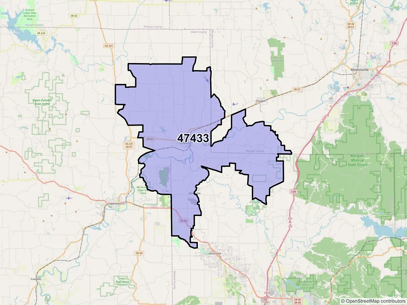 Map of Gosport, Indiana and ZIP codes