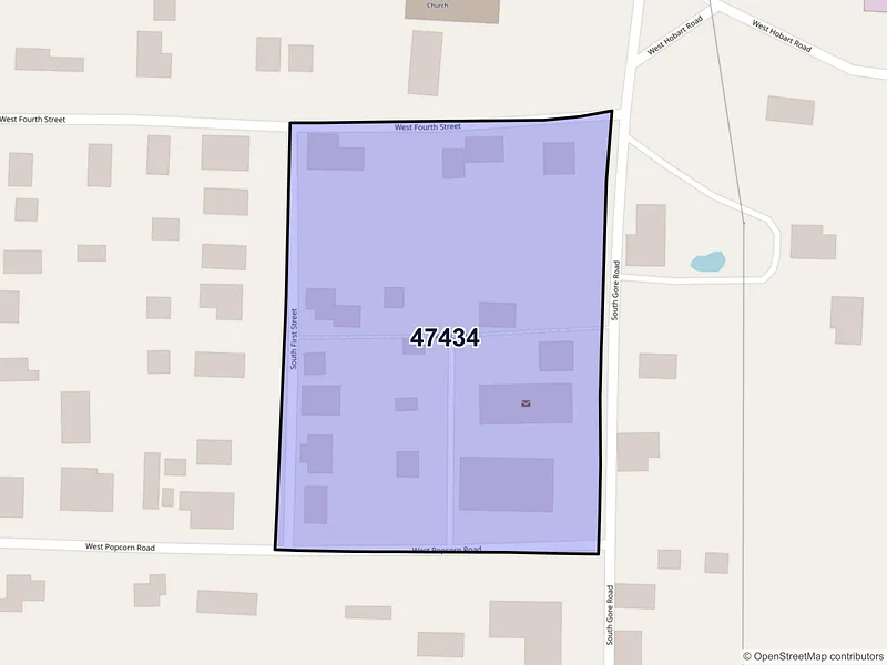 Map of Harrodsburg, Indiana and ZIP codes