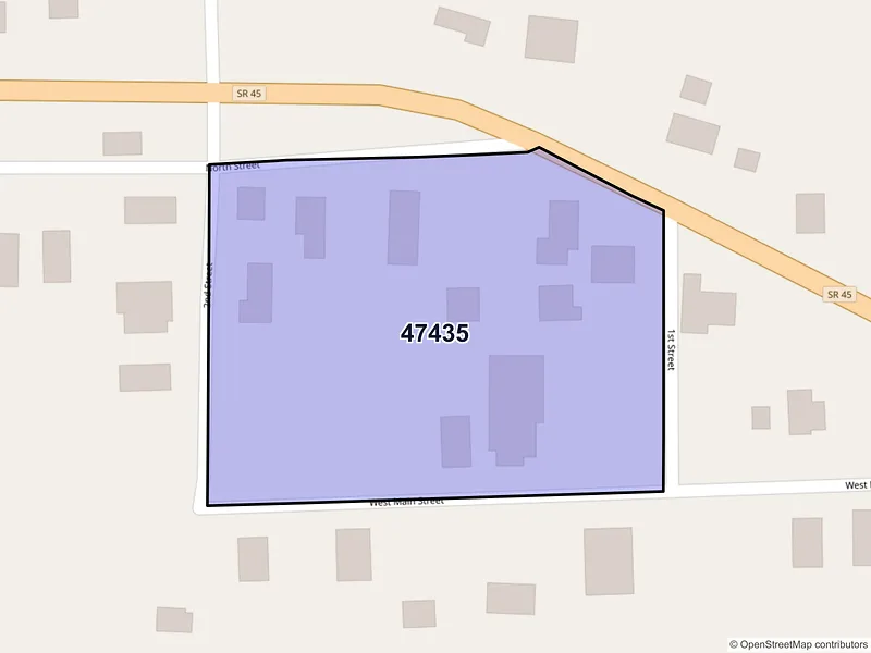 Map of Helmsburg, Indiana and ZIP codes