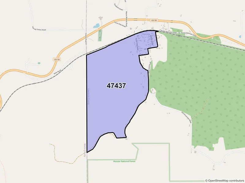 Map of Huron, Indiana and ZIP codes