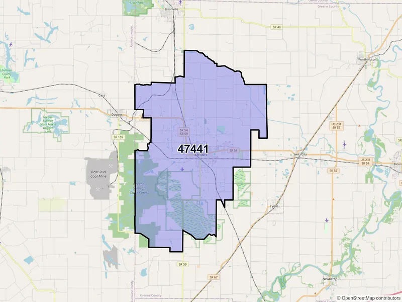 Map of ZIP Code 47441 — Linton, IN
