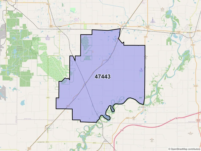 Map of ZIP Code 47443 — Lyons, IN