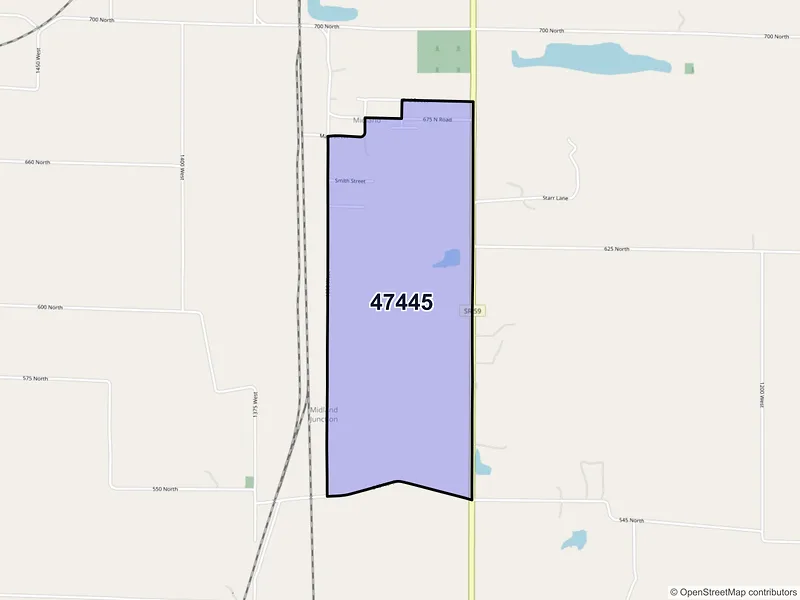 Map of Midland, Indiana and ZIP codes