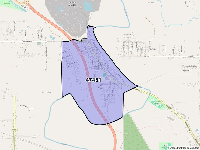 Map of ZIP Code 47451 — Oolitic, IN