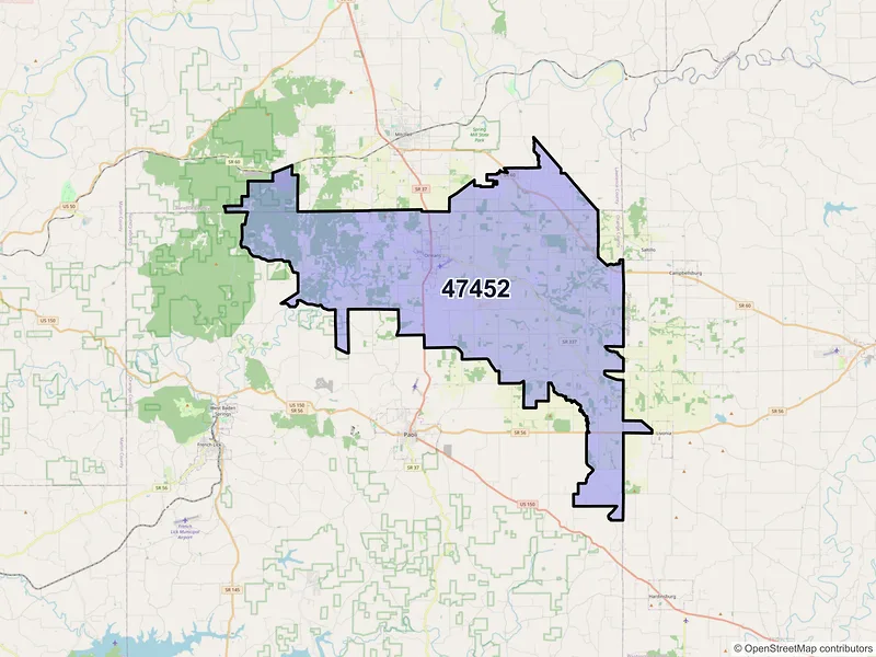 Map of ZIP Code 47452 — Orleans, IN