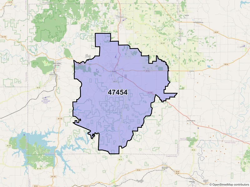 Map of ZIP Code 47454 — Paoli, IN