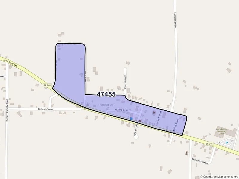 Map of Patricksburg, Indiana and ZIP codes